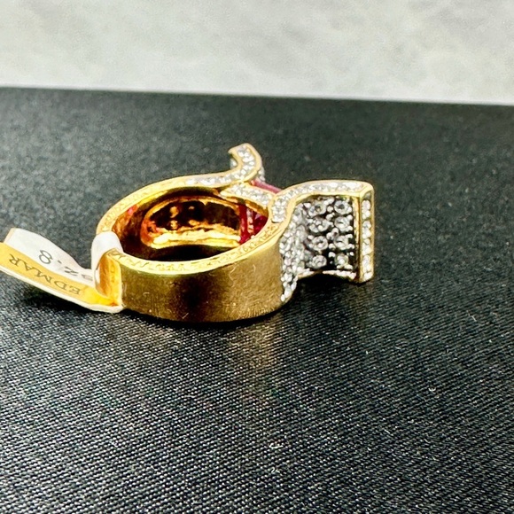 Bow Statement Ring Gold-Tone CZ Cocktail Ring Size 8 Red & Crystal Glam Loud - Picture 3 of 7